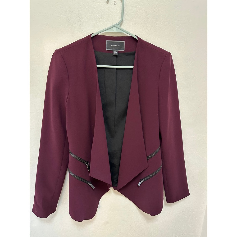 Le Chateau TP/XS Burgundy Blazer Jacket Open‎ Front Zipper Detail Petite - Picture 2 of 8